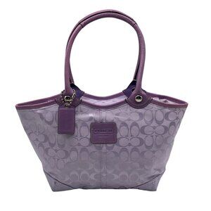 Coach Purple Signature Jacquard Canvas Leather Bleecker Tote Bag & Wallet  F1438